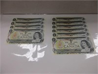10 1973 IN SEQUENCE CANADIAN DOLLAR BANK NOTES
