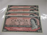 4  1954 UNCIRCULATED CANADA $2 DOLLAR BANK NOTES