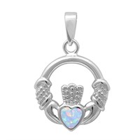 Heart Shape White Opal Claddagh Pendant