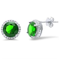 Round Cut 1.28ct Halo Style Emerald Stud Earrings