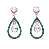 Rose Gold-pl. Emerald & Topaz Dangle Earrings