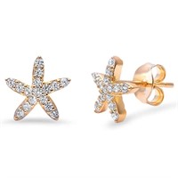 Yellow Gold Pave Topaz Starfish Stud Earrings