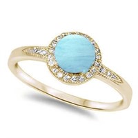 Yellow Gold-pl. Halo Style Natural Larimar Ring