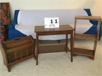 Small side tables and a magazine rack