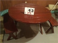 Outdoor table with 2 benches 46 inch diameter