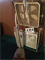 Eureka vacuum and 2 box fans with stand