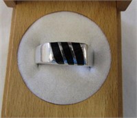 925 Silver Black Onyx Inlay Ring Sz 10
