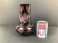 Vase en céramique noir & rouge MCM 10" de haut
