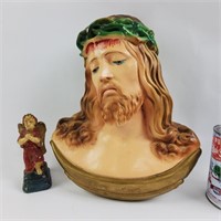 Buste mural/Jésus en céramique & satuette d'ange