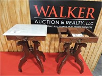Two Antique Marble Top Side Tables