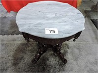 1800s Victorian Walnut Marble Top Accent Table