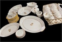 18 Fine China Gold Trim Cups, Platters, Serving