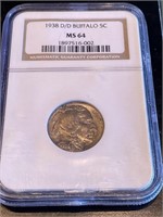 1938 D/D Buffalo Nickel MS 64 NGC