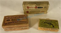 Three antique boxes of ammunition in fragile