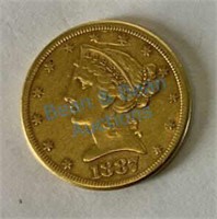 1887 five dollar gold piece