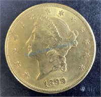 1899S $20 gold Double eagle, lots of luster