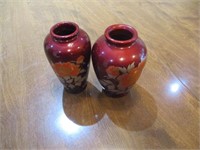 (2) Metal Lacquer Ware Vases