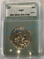 1957 Franklin half dollar PR 67 rare in this grade