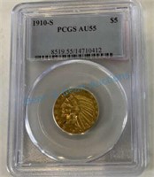 1910 S high-grade Indian five dollar gold piece