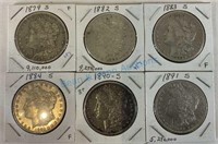 Grouping of six Morgan silver dollars all S mint