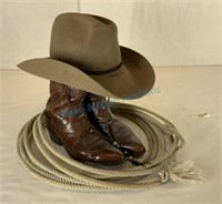 Vintage boots hat and lasso