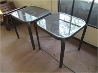 Two Metal and Glass End Tables