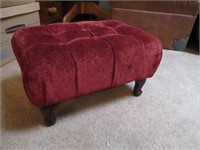 Maroon Crushed Velvet and Wood Hassock