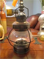 Handled Metal and Glass Oil Lamp