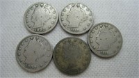 Vintage Lot of 5 Assorted Barber V Nickels
