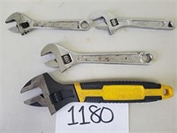 4 Adjustable Wrenches - Stanley, Husky and Proto