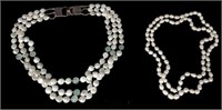 Lot: 2 Pearl Necklaces, One with a Silver Clasp.