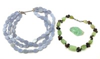 Lot: Blue Agate Necklace, Other Necklace, Stone.