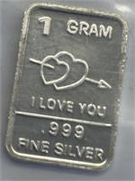1 Gram I Love You Silver Bar