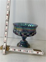Iridecent Blue Carnival Glass Pedestal Dish