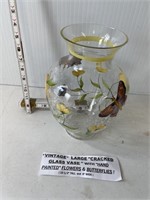 Vintage Cracked Glass Vase