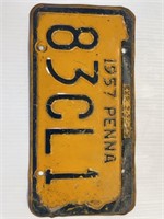 1958 Pa License Plate Yellow & Blue