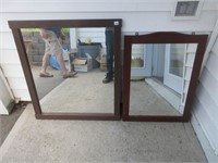 2 WOODEN FRAME DECOR MIRRORS 29X32 + 21X29 INCHES