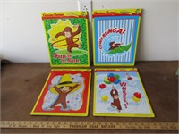 4 Curious George Jigsaw Puzzles in Cardboard Trays