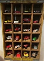 Wooden Shelf full of Coca-Cola Matchbox Cars