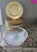 12 Gold Charger Plates & Glass Serving Dishes -K