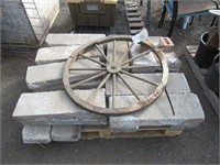 Pallet of Concrete Pavers & Wagon Wheel Replica