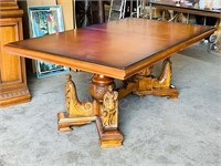 lrg dining table & 6 chairs - carved wood base