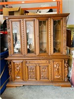 lrg 2 pc fancy carved china cabinet