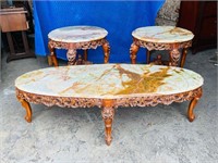 3 pcs fancy coffee & end tables - marble top