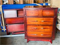 Vintage red mahogany high boy & bed frame set