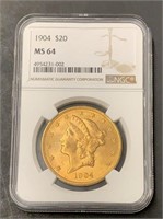 1904 Double Eagle $20 Gold Coin NGC MS64