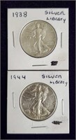 (2) Silver Walking Liberty Half Dollars1938-1944