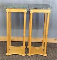 (2) Marble Top Accent Tables/Plant Stands #1