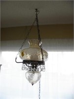 ROSE GLASS HANGING LIGHT W/ HANGING CRYSTALS