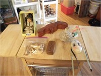 WOOD PUZZLE & BOX, PORCELAIN DOLL IN BOX,